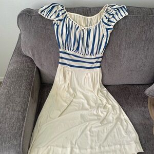 Vintage 1940’s Cream and Blue Striped Dress